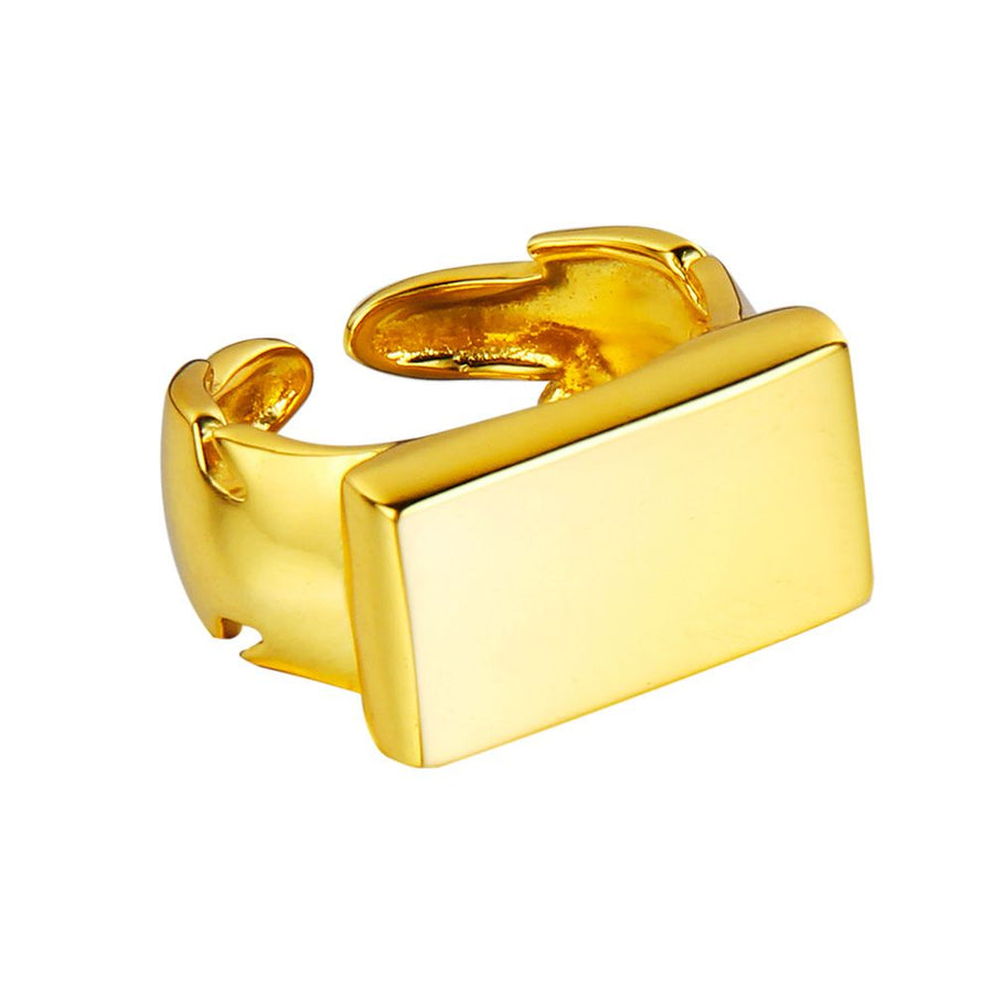 Glossy Geometry Rectangle Sterling Silver Adjustable Ring