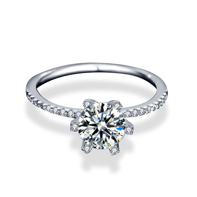 Six-Claw Moissanite Flower Ring, 925 Sterling Silver