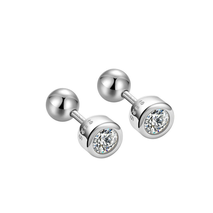 Classic Round Crystal 925 Sterling Silver Screw Stud Earrings
