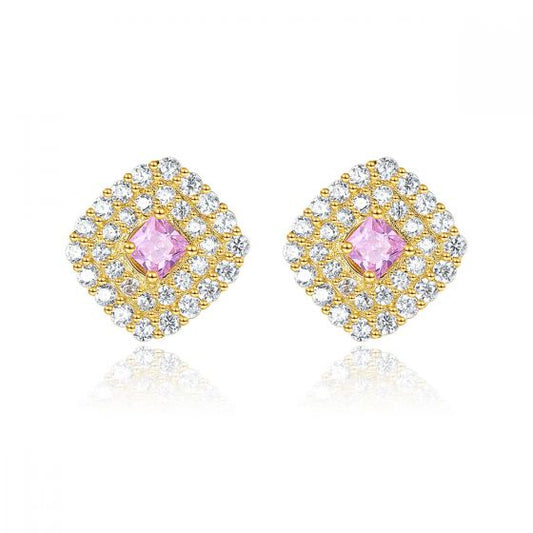 Classic Rhombus CZ Sterling Silver Stud Earrings