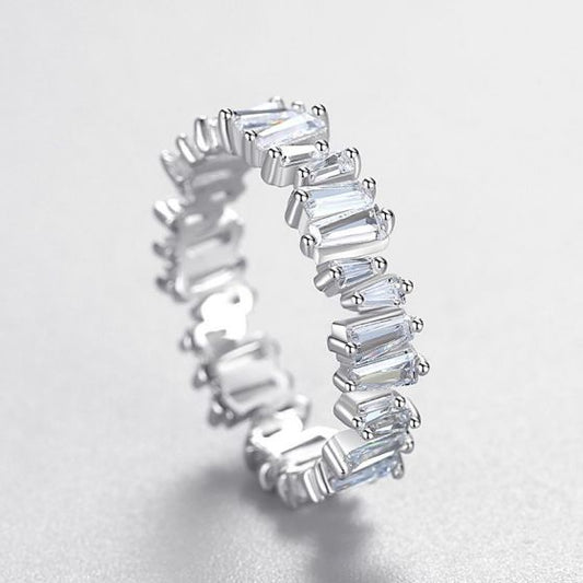 Irregular Geometry Baguette CZ Sterling Silver Ring