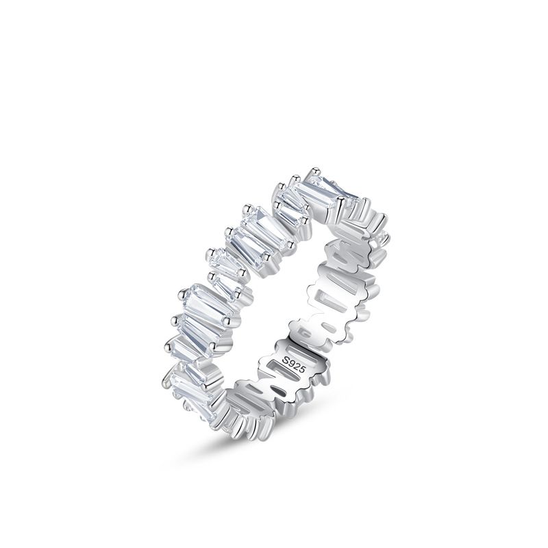 Irregular Geometry Baguette Crystal Sterling Silver Ring