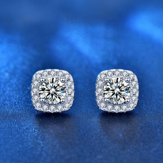 Geometry Square CZ Stud Earrings 925 Sterling Silver