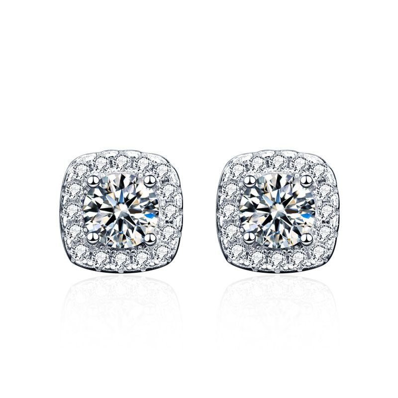 Geometry Square Crystal Stud Earrings 925 Sterling Silver