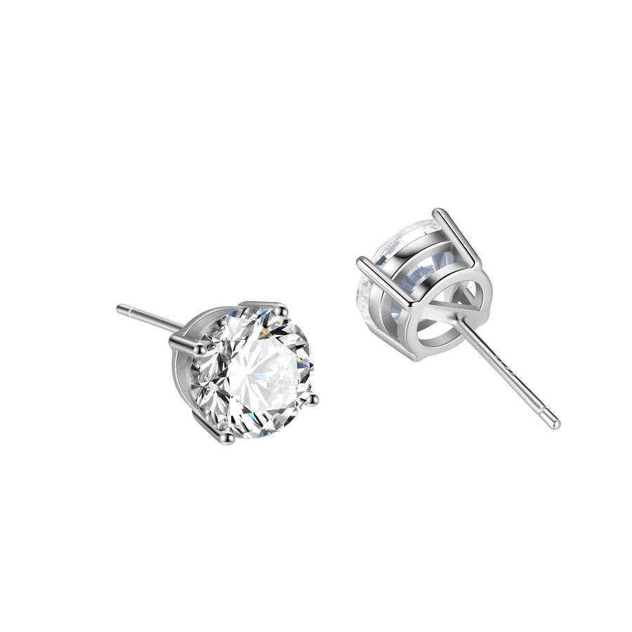 Classic Four-Claw Round Crystal Stud Earrings in 925 Sterling Silver