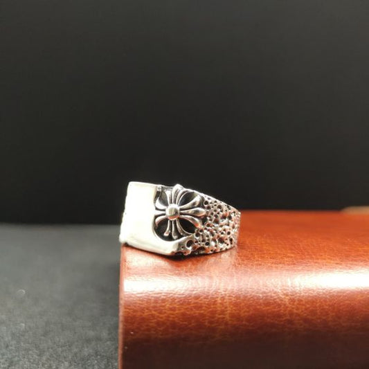 Vintage Flower Cross 925 Sterling Silver Adjustable Ring