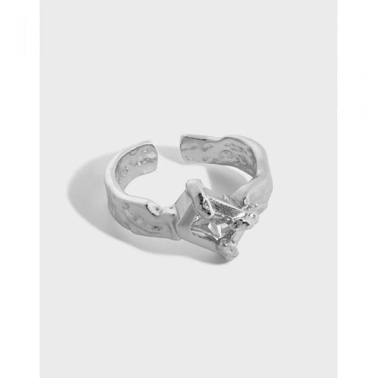 Men's Geometry Rectangle CZ Sterling Silver Adjustable Ring
