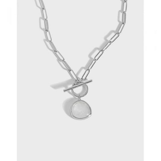 Graduation Round Natural Crystal OT Necklace in 925 Sterling Silver