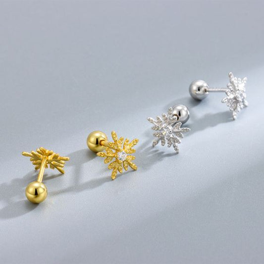 Cubic Zirconia Snowflake 925 Sterling Silver Stud Earrings
