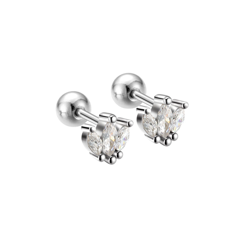 Mini Oval Leaf Crystal Crown Stud Earrings