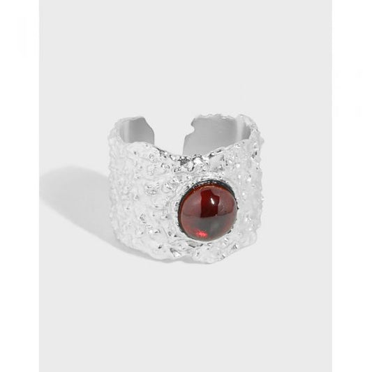 Irregular Round Created Ruby Adjustable Sterling Silver Ring