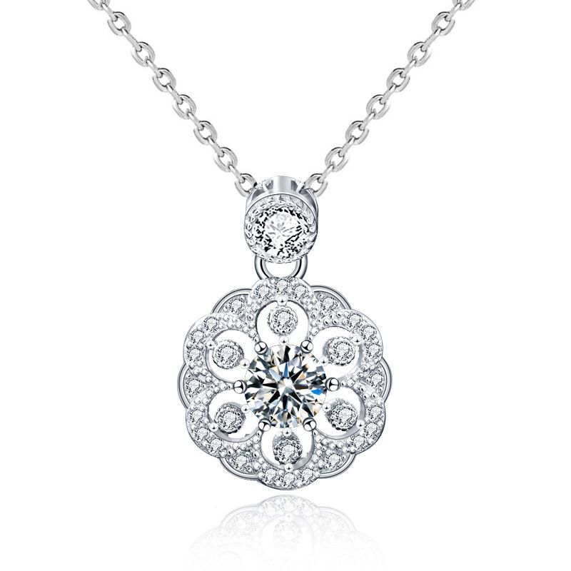 Sakura Flower Moissanite Crystal Necklace in 925 Sterling Silver