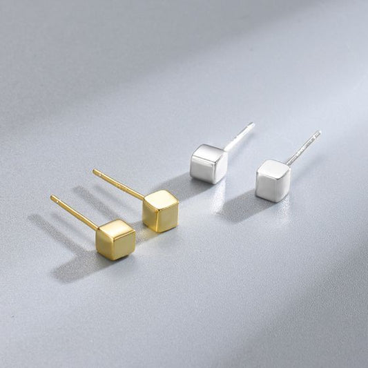 Geometry Imperfect Tiny Cube Stud Earrings