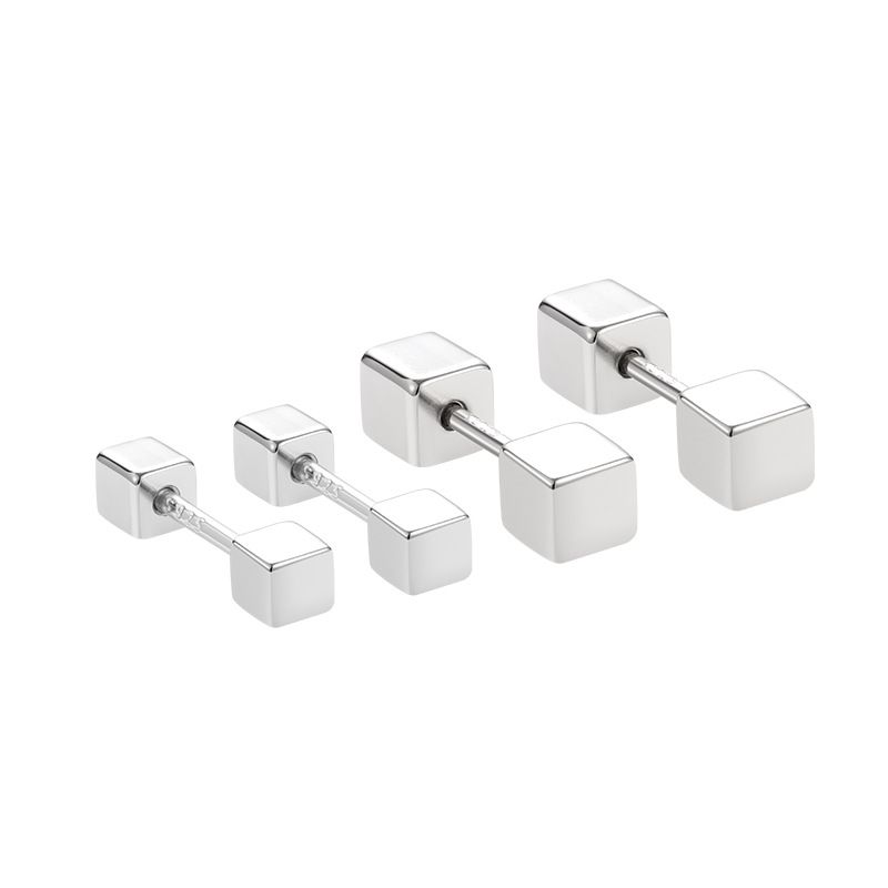 Geometry Double Cube Barbell Sterling Silver Stud Earrings