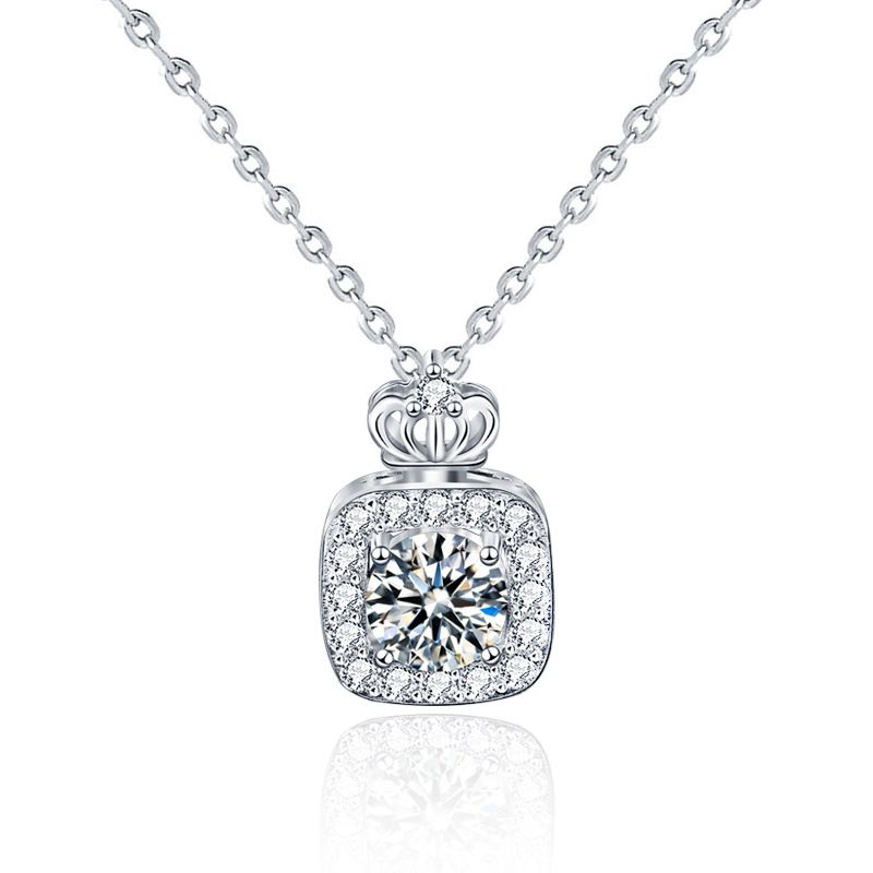 Moissanite Crystal Crown Perfume Bottle Necklace