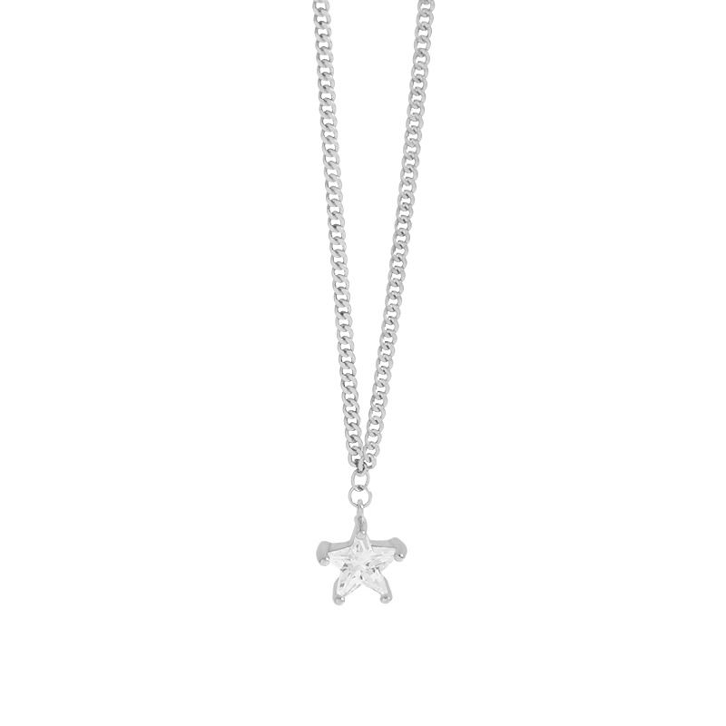 Crystal Star Curb Chain Necklace 925 Sterling Silver