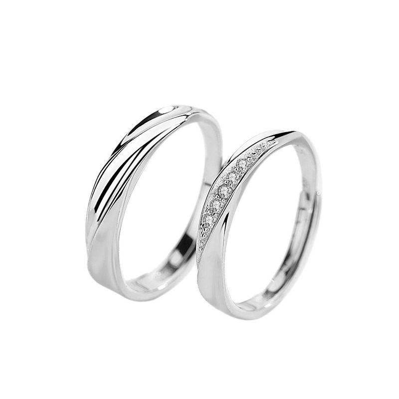 925 Sterling Silver Mobius Crystal Adjustable Wedding Band