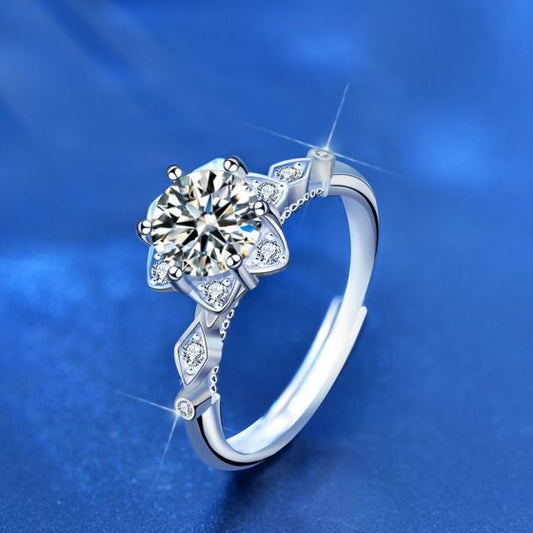 Hexagram Star Moissanite CZ Adjustable Ring, 925 Sterling Silver
