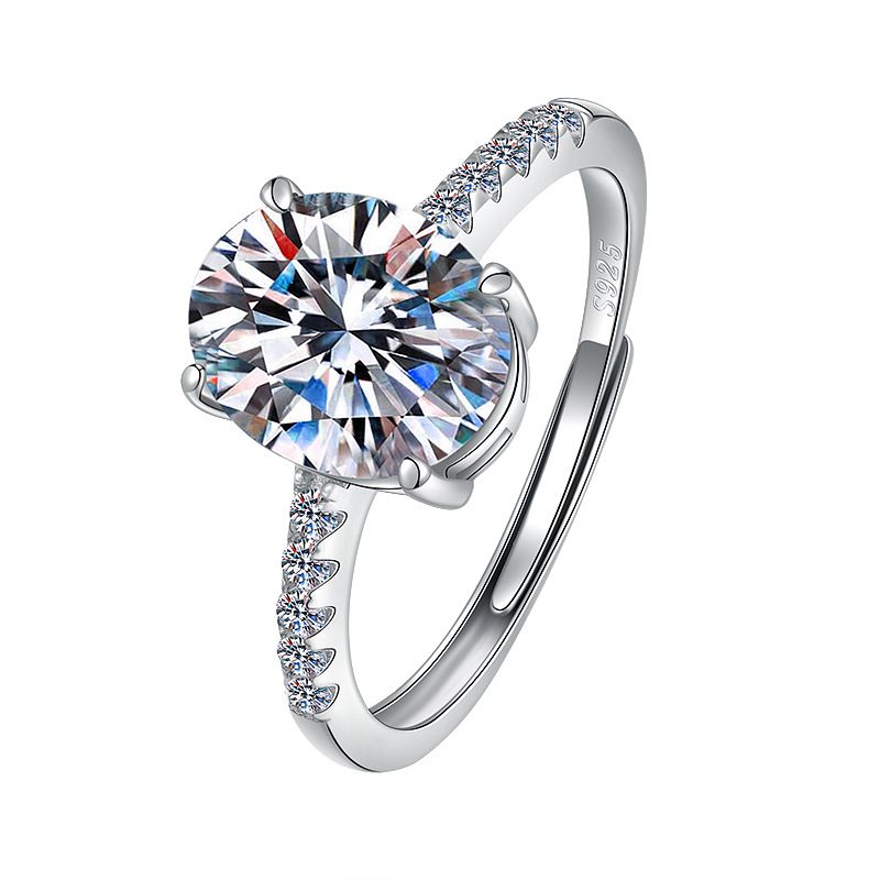 Oval 3-Carat Crystal Adjustable 925 Sterling Silver Ring