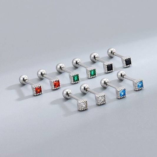 Mini Beads Border Square CZ Stud Earrings in 925 Sterling Silver