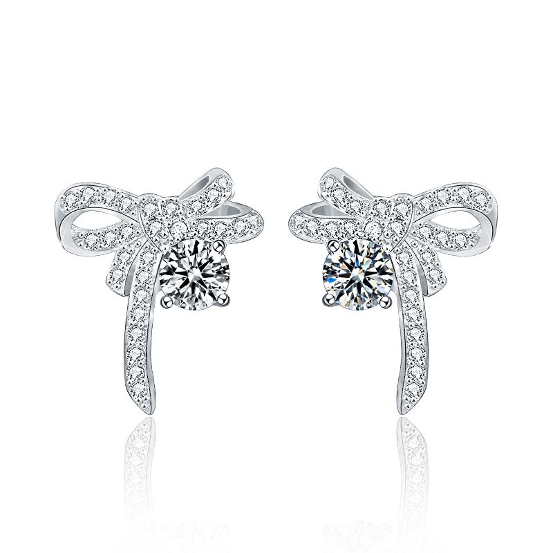 Moissanite Bow-Knot Stud Earrings in .925 Sterling Silver