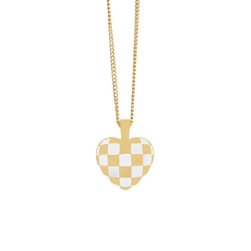 Geometry Heart Chessboard Sterling Silver Necklace