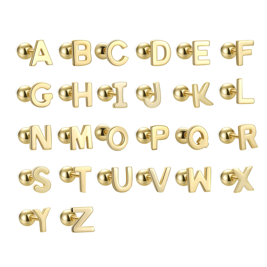 Initial Letter 925 Sterling Silver Stud Earrings