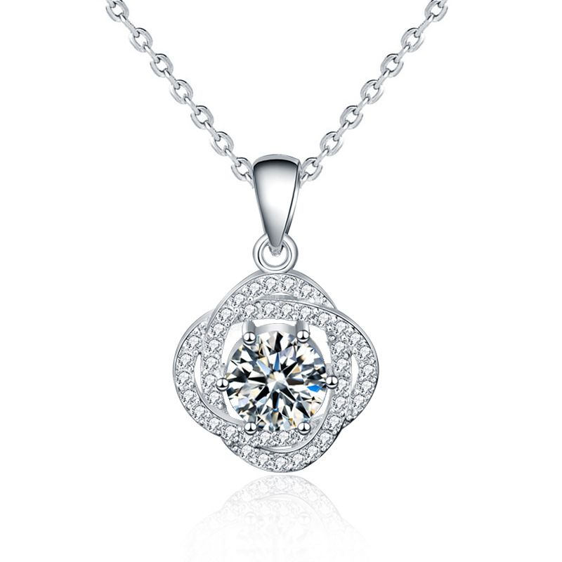 Moissanite Rose Flower Necklace in 925 Sterling Silver