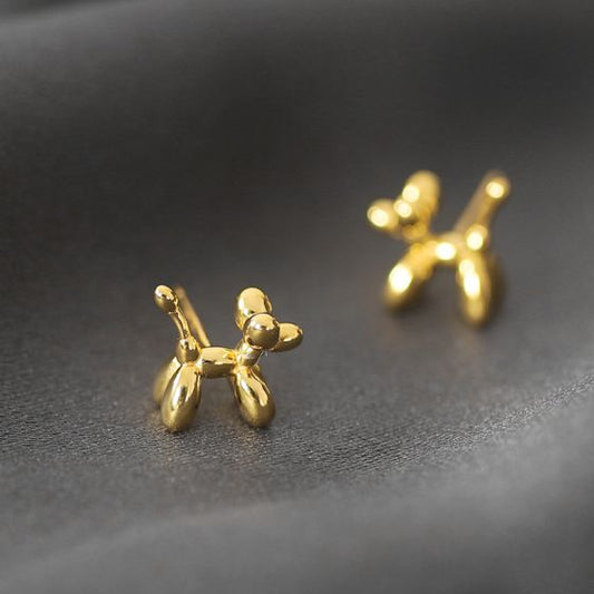 Balloon Dog Stud Earrings, Yellow Gold