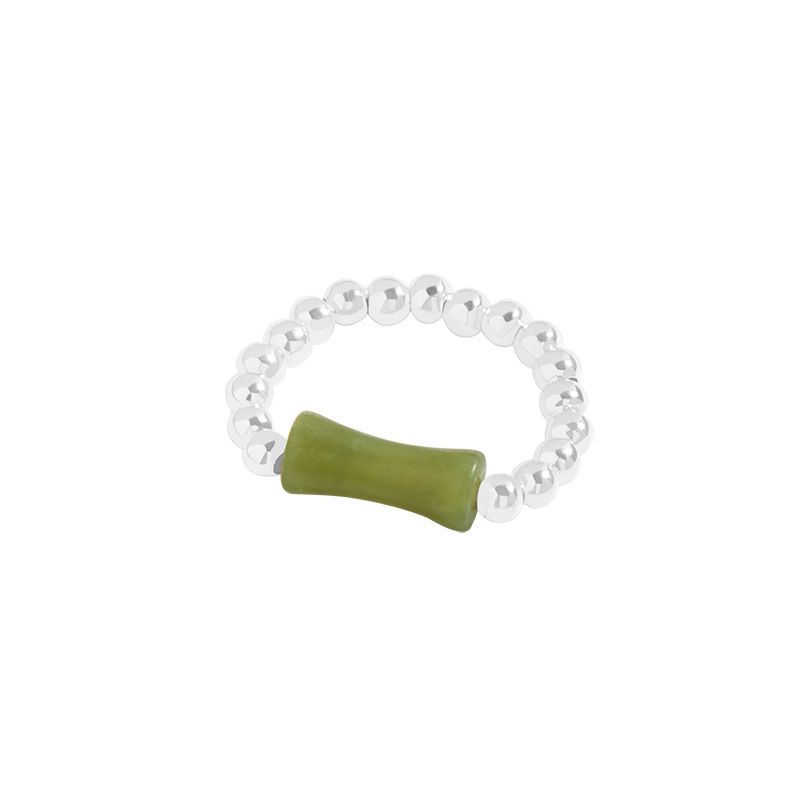Green Bamboo Slub Beads Sterling Silver Ring