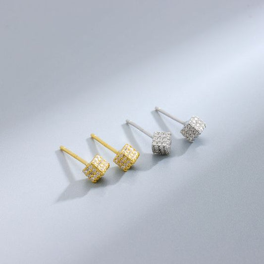 Micro Magic Cube Sterling Silver Stud Earrings