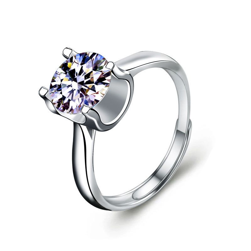 Round Moissanite Crystal Cowhead Adjustable Ring