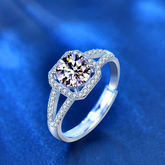Four-Claw Square Moissanite CZ 925 Sterling Silver Ring