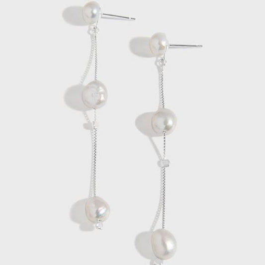 Irregular Natural Pearl Tassel Sterling Silver Drop Earrings