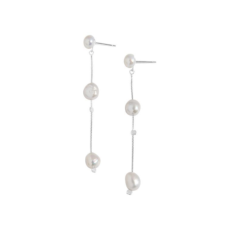 Irregular Natural Pearl Tassel Sterling Silver Drop Earrings