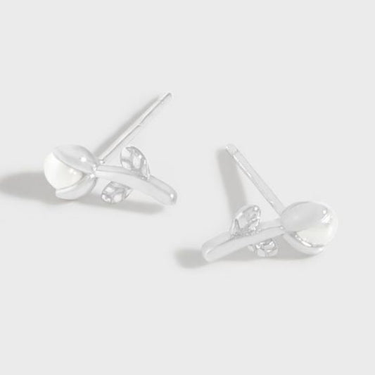 Shell Pearl Tulip Stud Earrings in 925 Sterling Silver