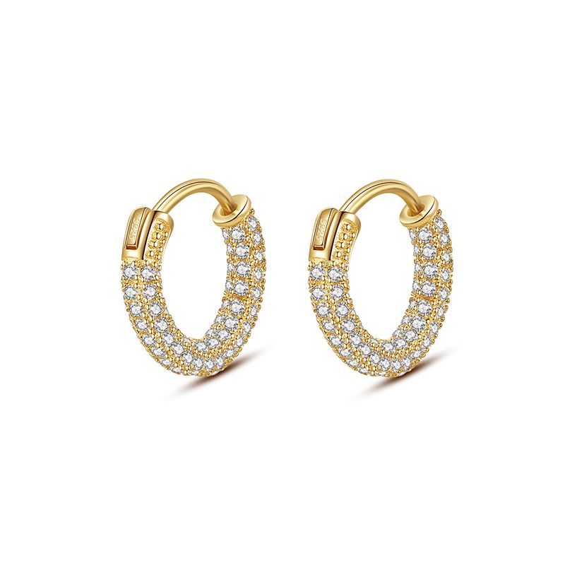 Micro Setting Crystal Circle Huggie Hoop Earrings, 925 Sterling Silver
