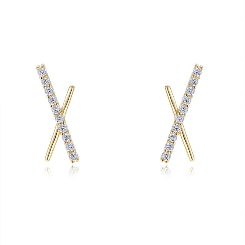 Crystal Letter X 925 Sterling Silver Stud Earrings