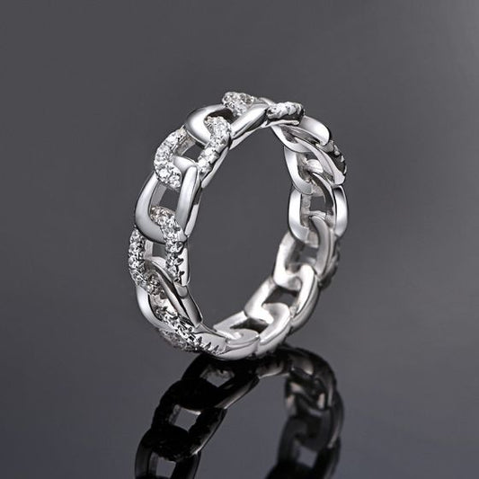 Hollow Chain CZ Adjustable 925 Sterling Silver Ring
