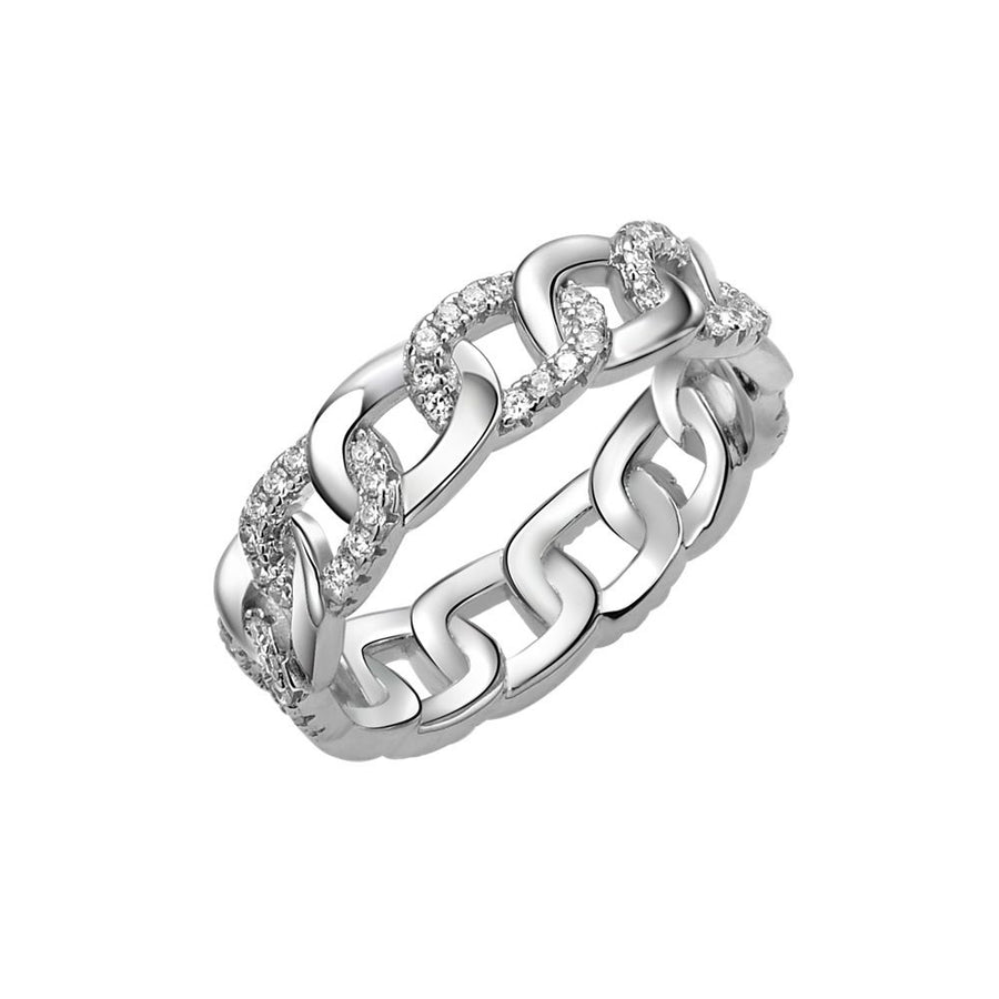 Hollow Chain Crystal Adjustable 925 Sterling Silver Ring