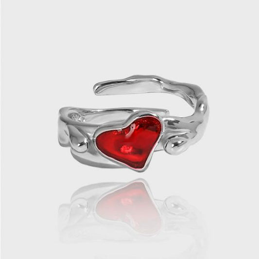 Irregular Heart CZ Adjustable Ring in 925 Sterling Silver