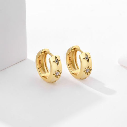 CZ Star and Moon Huggie Hoop Earrings
