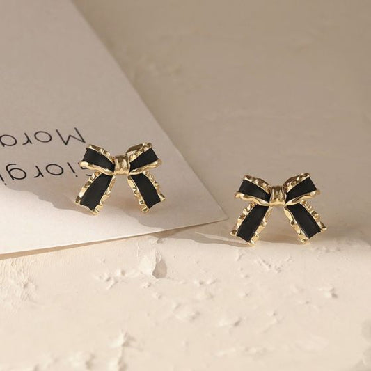 Black Bowknot 925 Sterling Silver Stud Earrings