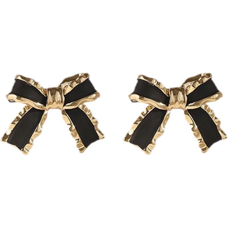 Black Bowknot 925 Sterling Silver Stud Earrings