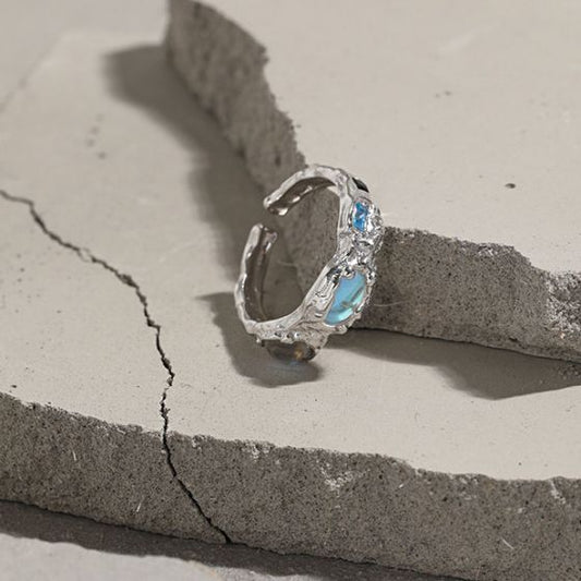 Irregular Round Created Moonstone Adjustable Ring