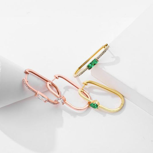 Asymmetrical Waterdrop Rectangle CZ Hoop Earrings