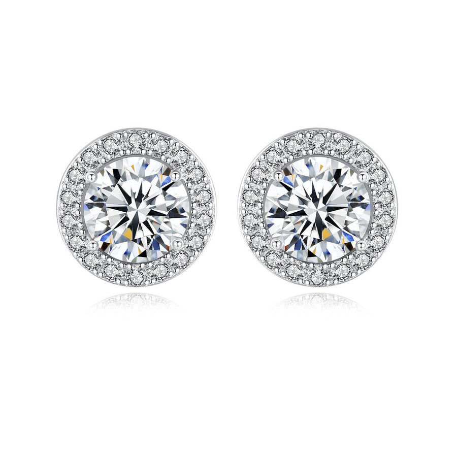 Sunshine Round Cubic Zirconia Stud Earrings, 925 Sterling Silver