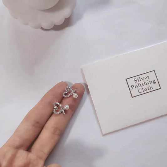 Shell Pearl Heart CZ Stud Earrings