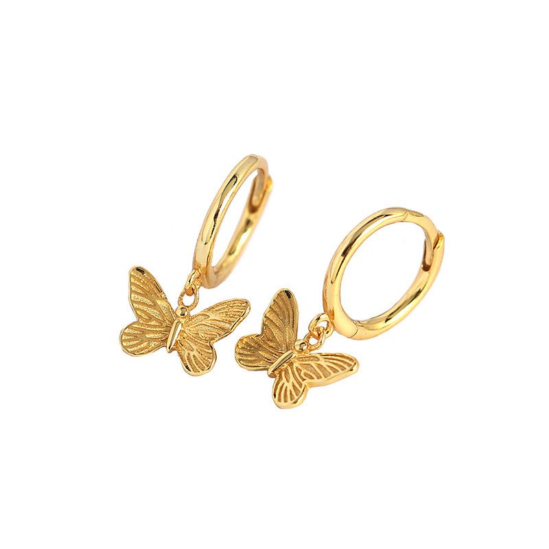 Flying Butterfly Crystal Sterling Silver Hoop Earrings