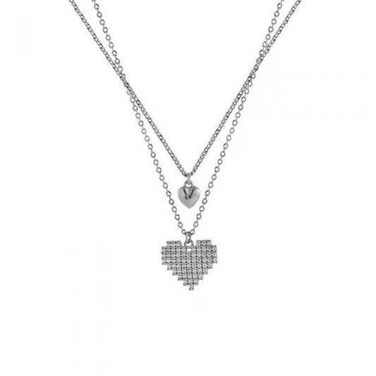 Honey Moon Geometry CZ Heart Double-Layer Necklace